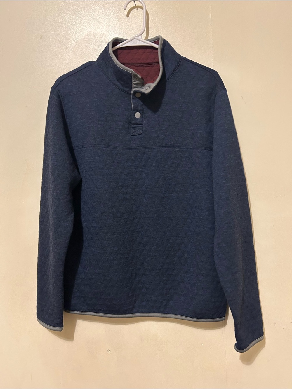 Marine Layer Preppy Quiet Luxury “Corbet” Reversible Fleece Navy/Burgundy Sz S